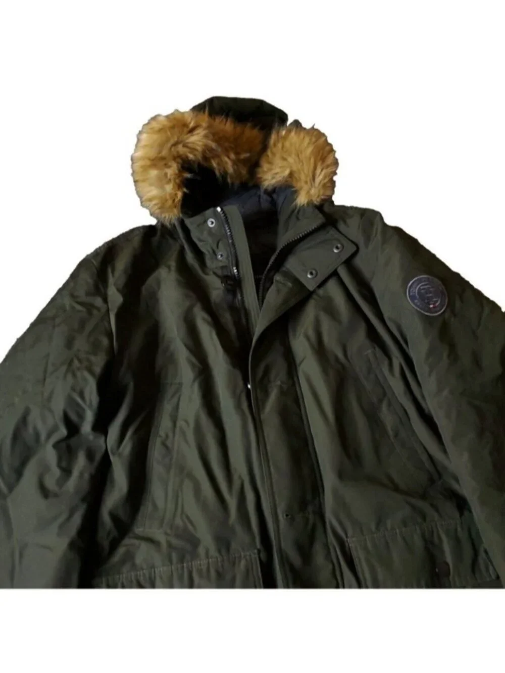 Tommy Hilfiger Parka Jacket Mens XL Green Polyester Hood Cargo Pocket Dark